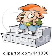 Poster, Art Print Of Cartoon Bored Boy Sitting On Steps