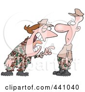 Royalty Free RF Clip Art Illustration Of A Cartoon Woman Yelling At A Military Man In Boot Camp by toonaday