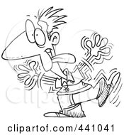 Royalty Free RF Clip Art Illustration Of A Cartoon Black And White Outline Design Of A Goofy Man Shaking by toonaday