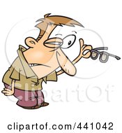 Cartoon Man Inspecting His Dirty Glasses