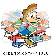 Royalty Free RF Clip Art Illustration Of A Cartoon Woman Buried In Books