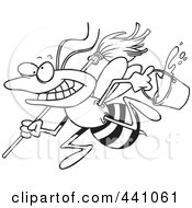 Poster, Art Print Of Cartoon Black And White Outline Design Of A Busy Janitorial Bee