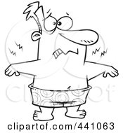 Royalty Free RF Clip Art Illustration Of A Cartoon Black And White Outline Design Of A Man With A Bad Sun Burn