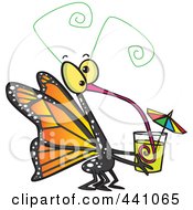 Poster, Art Print Of Cartoon Butterfly Sucking Nectar Out Of A Cup