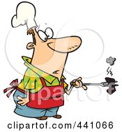 Cartoon Cook Holding A Burnt Piece Of Meat