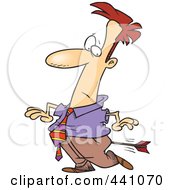Royalty Free RF Clip Art Illustration Of A Cartoon Businessman Being Shot In The Butt With An Arrow