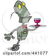 Royalty Free RF Clip Art Illustration Of A Cartoon Butler Robot Serving Wine by toonaday