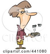 Cartoon Woman Holding A Burnt Piece Of Toast