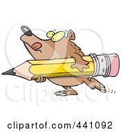 Royalty Free RF Clip Art Illustration Of A Cartoon Bear Carrying A Pencil by toonaday