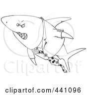 Poster, Art Print Of Cartoon Black And White Outline Design Of A Business Shark In A Suit
