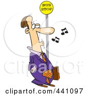Royalty Free RF Clip Art Illustration Of A Cartoon Businessman Whistling At A Bus Stop