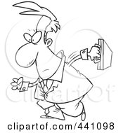 Poster, Art Print Of Cartoon Black And White Outline Design Of A Walking Businessman