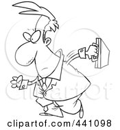 Royalty Free RF Clip Art Illustration Of A Cartoon Black And White Outline Design Of A Walking Businessman