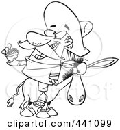 Poster, Art Print Of Cartoon Black And White Outline Design Of A Mexican Man Eating A Taco On A Burro
