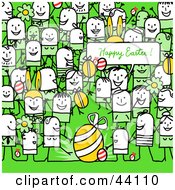 Clipart Illustration Of A Crowd Of Stick People At An Easter Egg Hunt