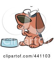 Cartoon Hungry Dog Watching His Bowl
