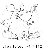 Poster, Art Print Of Cartoon Black And White Outline Design Of An Elephant Braking With His Feet