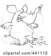 Royalty Free RF Clip Art Illustration Of A Cartoon Black And White Outline Design Of An Elephant Braking With His Feet