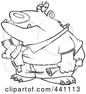 Royalty Free RF Clip Art Illustration Of A Cartoon Black And White Outline Design Of A Business Bear
