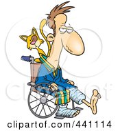 Cartoon Cat Behind A Man With Broken Limbs In A Wheelchair