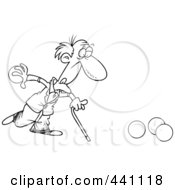 Royalty Free RF Clip Art Illustration Of A Cartoon Black And White Outline Design Of An Old Man Playing Bowls by toonaday