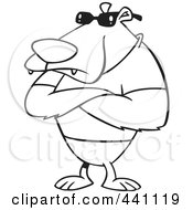 Royalty Free RF Clip Art Illustration Of A Cartoon Black And White Outline Design Of A Bouncer Bear