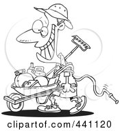 Poster, Art Print Of Cartoon Black And White Outline Design Of A Happy Borrower Pushing A Wheelbarrow