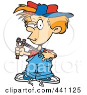 Cartoon Boy Using A Slingshot