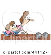 Royalty Free RF Clip Art Illustration Of A Cartoon Mother And Daughter Bowling by toonaday