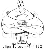Cartoon Black And White Outline Design Of A Strong Bouncer