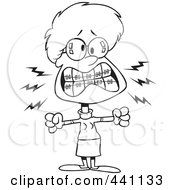 Cartoon Black And White Outline Design Of A Mad Woman With Braces