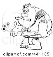 Royalty Free RF Clip Art Illustration Of A Cartoon Black And White Outline Design Of A Bratty Bear Plaing With A Yo Yo
