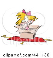 Poster, Art Print Of Cartoon Girl Popping Out Of A Gift Box