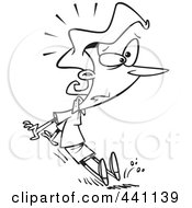 Royalty Free RF Clip Art Illustration Of A Cartoon Black And White Outline Design Of A Businesswoman Braking With Her Feet
