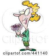Poster, Art Print Of Cartoon Woman Holding A Bouquet
