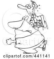 Royalty Free RF Clip Art Illustration Of A Cartoon Black And White Outline Design Of A Bouncer Throwing A Man by toonaday