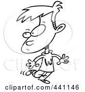 Royalty Free RF Clip Art Illustration Of A Cartoon Black And White Outline Design Of A Walking Boy