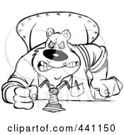 Royalty Free RF Clip Art Illustration Of A Cartoon Black And White Outline Design Of An Intimidating Business Bear Pounding His Desk