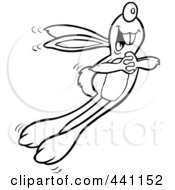 Poster, Art Print Of Cartoon Black And White Outline Design Of A Joyful Bouncing Bunny