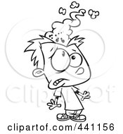 Royalty Free RF Clip Art Illustration Of A Cartoon Black And White Outline Design Of A Boy With A Blasting Brain