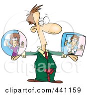 Royalty Free RF Clip Art Illustration Of A Cartoon Businessman Holding Boxed In Employees by toonaday