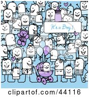 Clipart Illustration Of A Crowd Of Stick People Celebrating The Birth Of A Boy