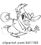 Royalty Free RF Clip Art Illustration Of A Cartoon Black And White Outline Design Of A Man Bowling by toonaday