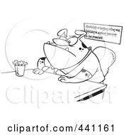Royalty Free RF Clip Art Illustration Of A Cartoon Black And White Outline Design Of A Boss Dog Sitting At His Desk