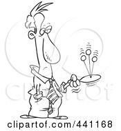 Cartoon Black And White Outline Design Of A Bored Businessman Playing Paddle Ball