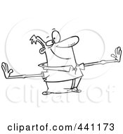 Royalty Free RF Clip Art Illustration Of A Cartoon Black And White Outline Design Of A Boastful Man