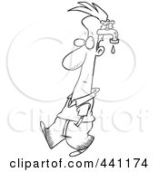 Royalty Free RF Clip Art Illustration Of A Cartoon Black And White Outline Design Of A Man With A Brain Drain by toonaday
