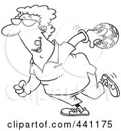 Poster, Art Print Of Cartoon Black And White Outline Design Of A Woman Bowling