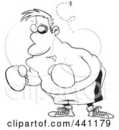 Royalty Free RF Clip Art Illustration Of A Cartoon Black And White Outline Design Of A Fly Bothering A Boxer by toonaday