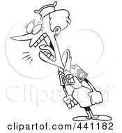 Royalty Free RF Clip Art Illustration Of A Cartoon Black And White Outline Design Of A Bossy Military Woman by toonaday